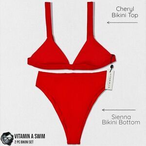 VITAMIN A SWIM BIKINI SET: CHERYL TOP + SIENNA HIGH WAIST BOTTOM IN MARISOL RED